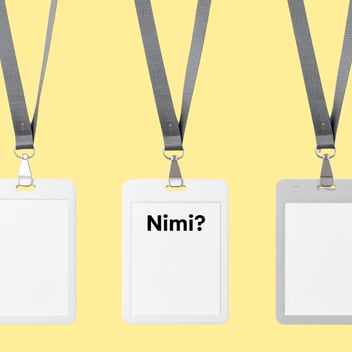 yrityksen nimi ja nimilappu