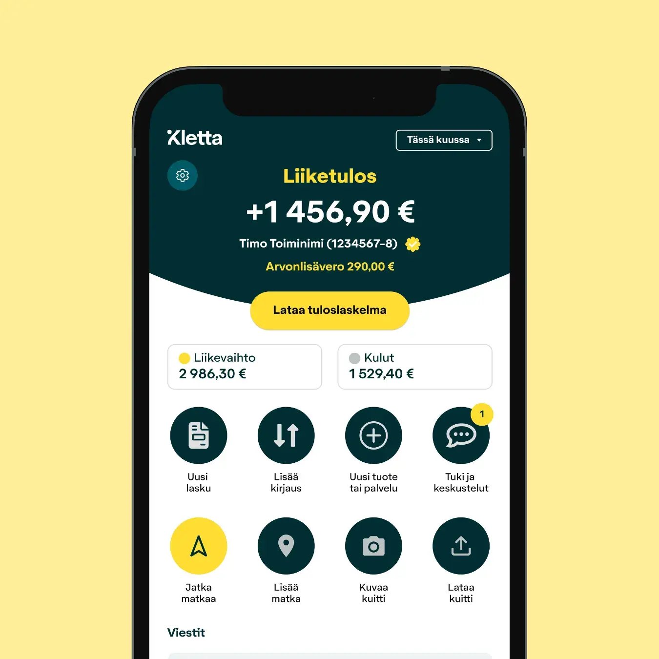 Kletta kirjanpitosovellus – kaikki työkalut toiminimiyrittäjälle yhdessä sovelluksessa: automaattinen kirjanpito, veroilmoitukset, laskutus, kuittien skannaus ja ajopäiväkirja