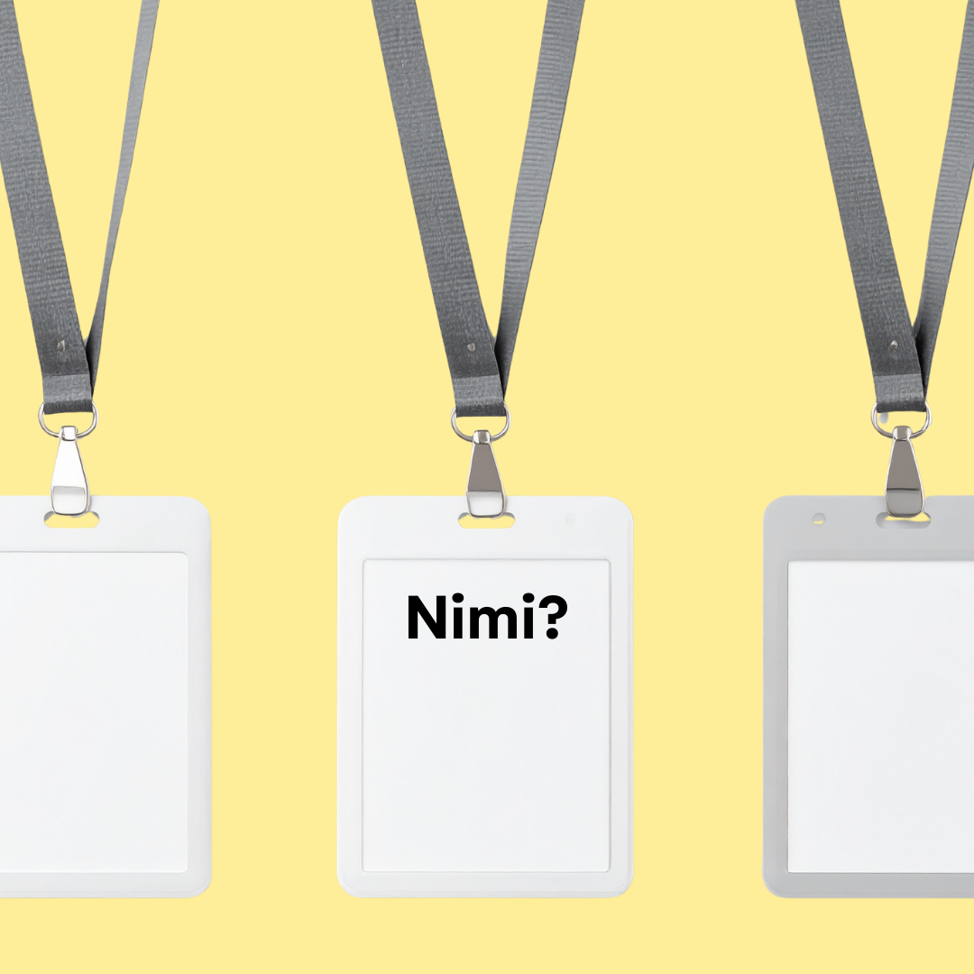 yrityksen nimi ja nimilappu