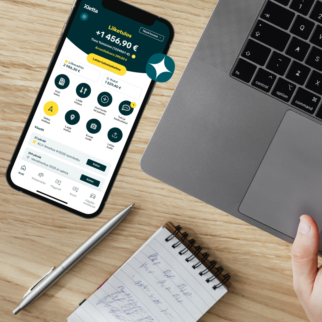 Sähköinen kirjanpitoratkaisu pyödällä läppärin vierellä