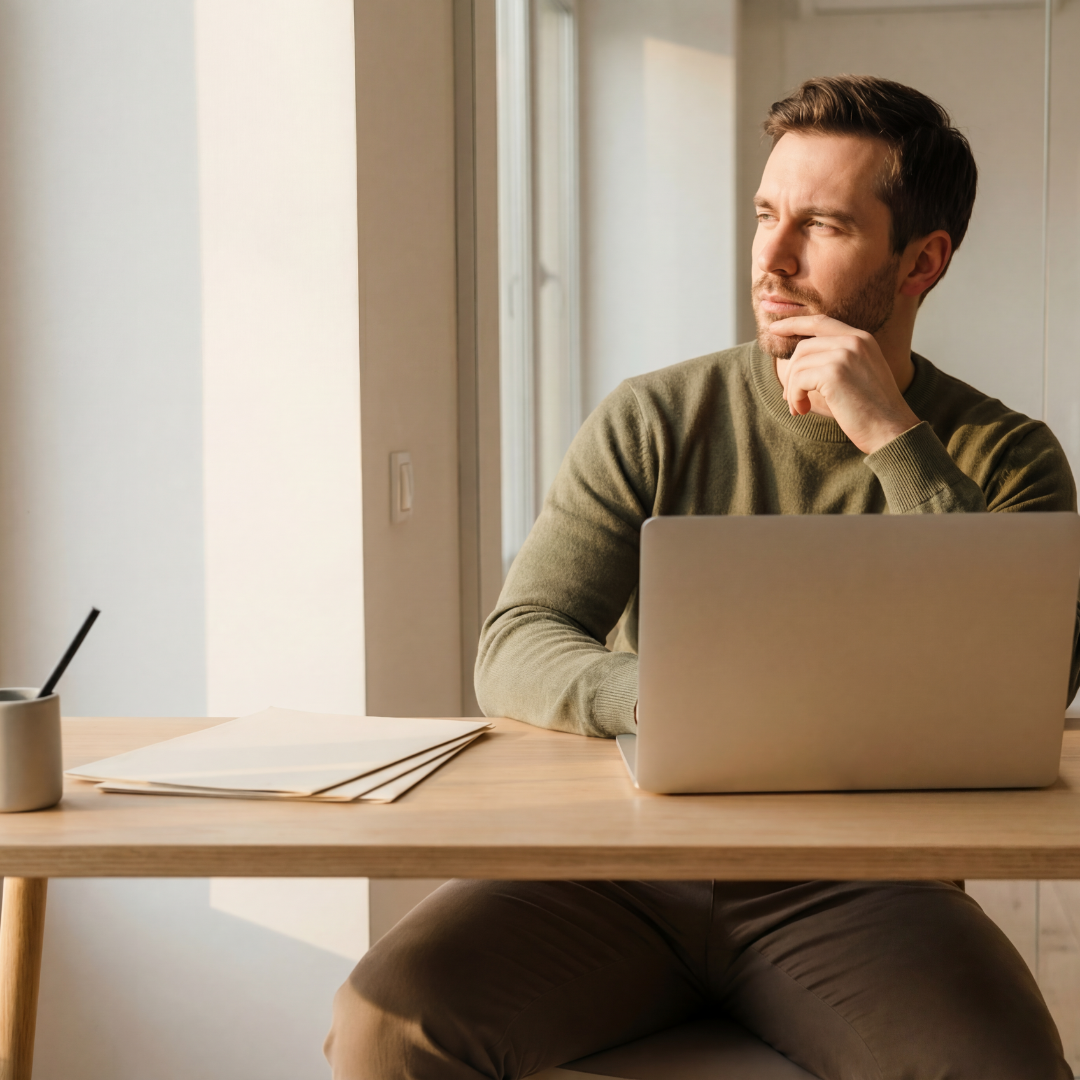 Sole trader reviewing accounting packages on laptop with financial dashboard and reports